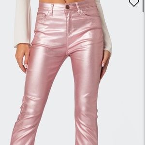 Edikted pink faux leather flare pants